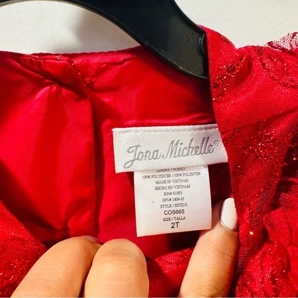 Jona Michelle Lace Glitter Red lined flounced Dress 2T - Picture 4 of 4